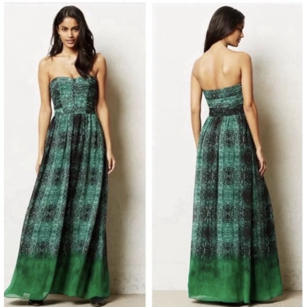Moulinette Soeurs Vernalis Green Strapless Maxi Dress Size 2 A Line